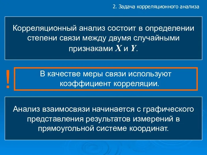 2. Задача корреляционного анализа Корреляционный анализ состоит в определении степени связи