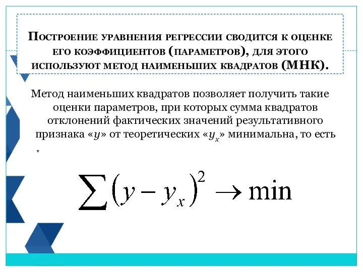 Метод наименьших квадратов позволяет получить такие оценки параметров, при которых сумма