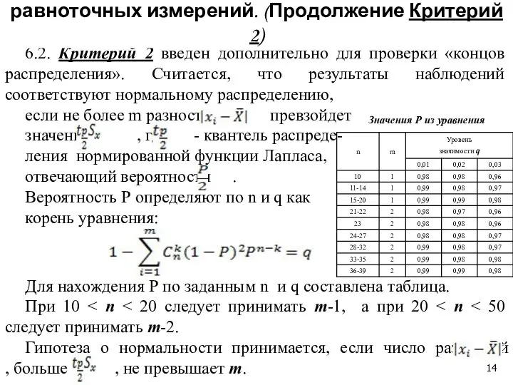 6.2. Критерий 2 введен дополнительно для проверки «концов распределения». Считается, что