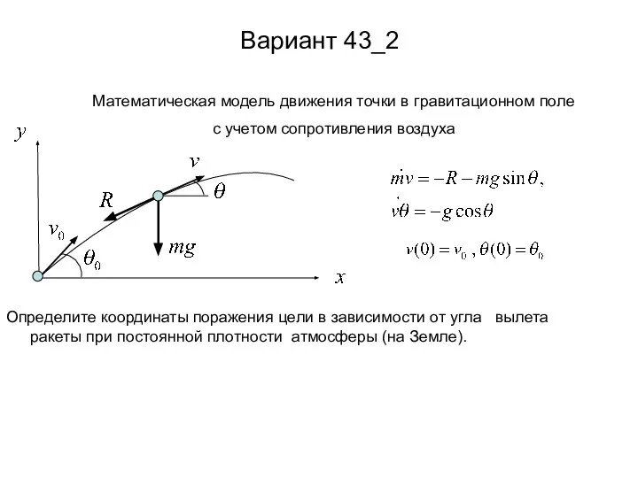 Вариант 43_2 Определите координаты поражения цели в зависимости от угла вылета