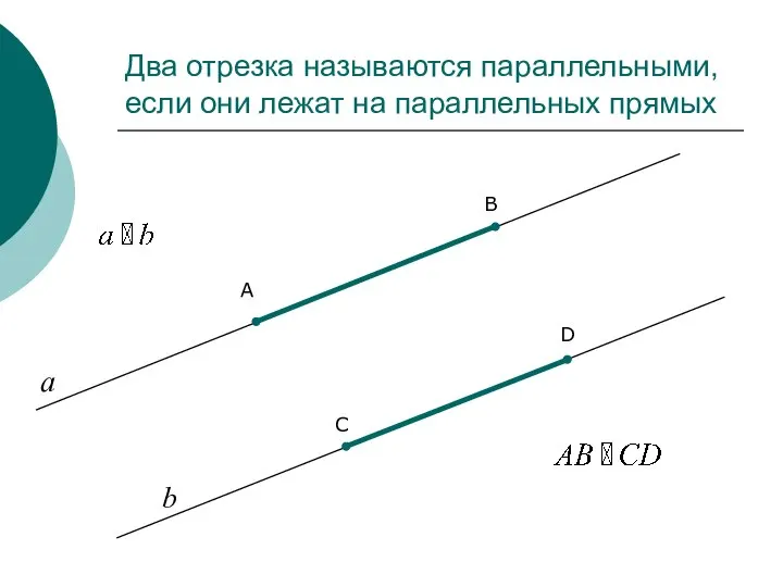 Два отрезка называются параллельными, если они лежат на параллельных прямых С B A D а b