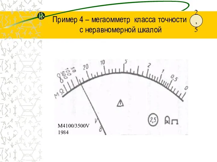 Пример 4 – мегаомметр класса точности с неравномерной шкалой М4100/3500V 1984 2,5