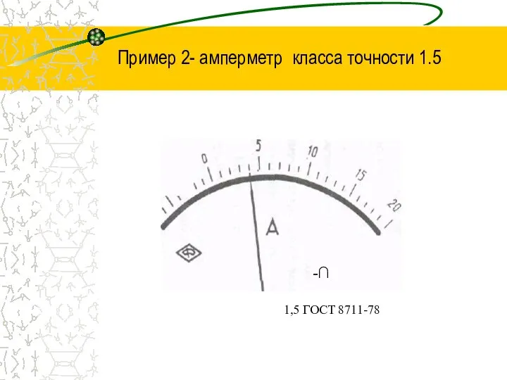 Пример 2- амперметр класса точности 1.5 1,5 ГОСТ 8711-78 -∩