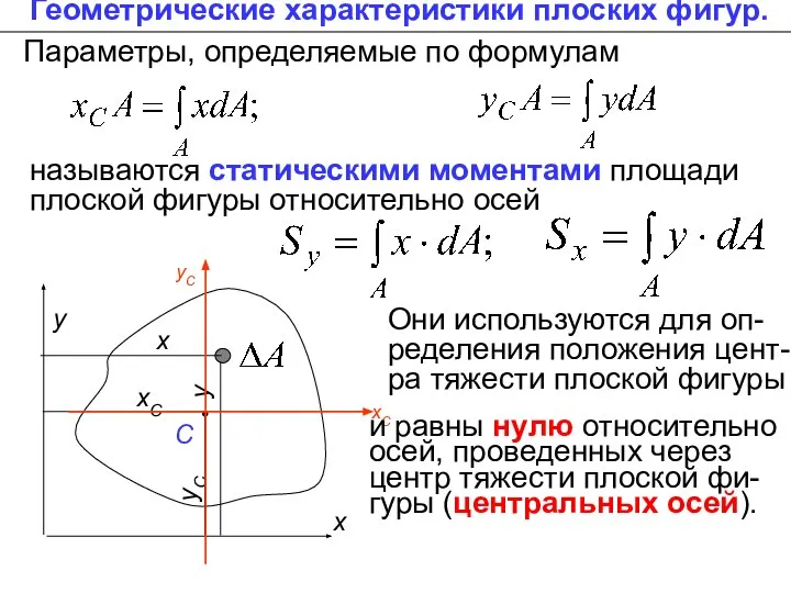 Геометрические характеристики плоских фигур. Параметры, определяемые по формулам называются статическими моментами