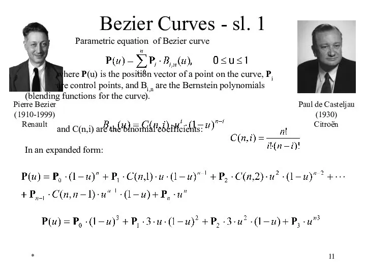 * Bezier Curves - sl. 1 Parametric equation of Bezier curve