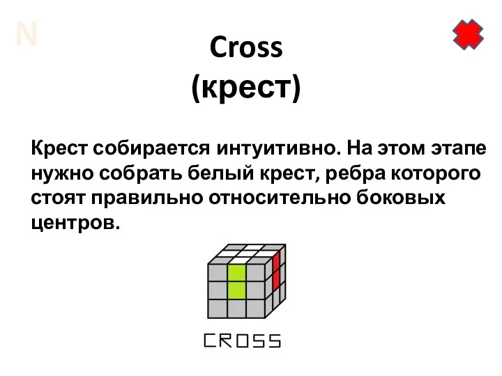 Cross (крест) Крест собирается интуитивно. На этом этапе нужно собрать белый