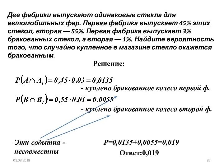 № 319353 Две фабрики выпускают одинаковые стекла для автомобильных фар. Первая