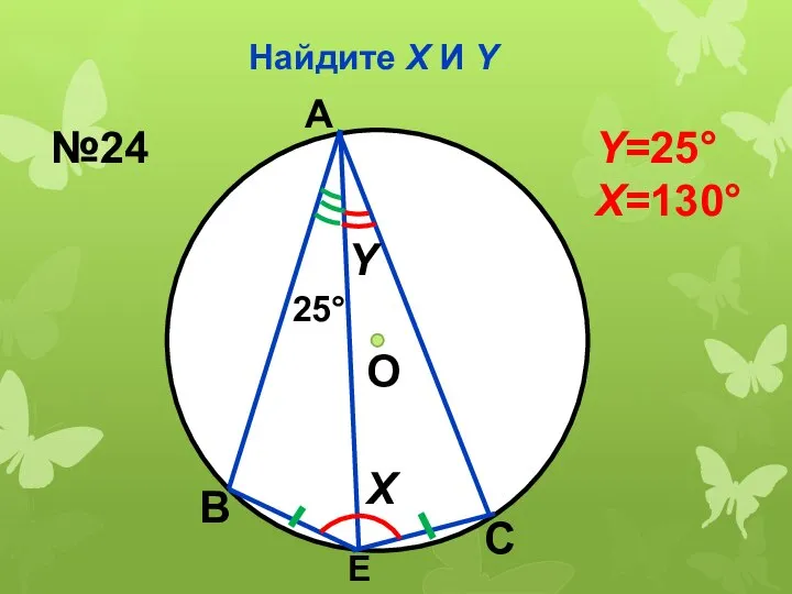 Найдите Х И Y О Х Y 25° А В С Е №24 Y=25° Х=130°