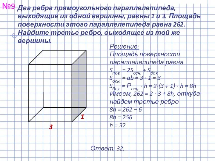 Два ребра прямоугольного параллелепипеда, выходящие из одной вершины, равны 1 и