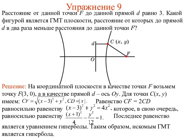 Упражнение 9 Расстояние от данной точки F до данной прямой d