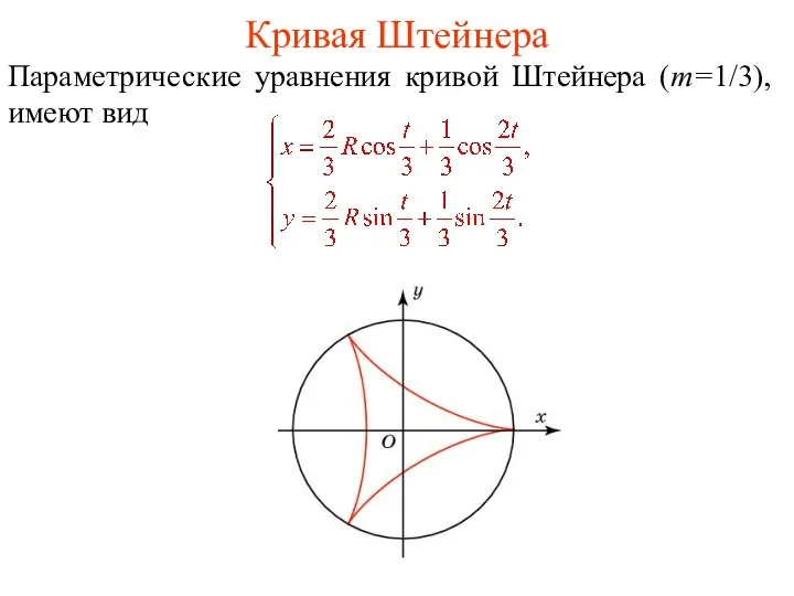 Кривая Штейнера Параметрические уравнения кривой Штейнера (m=1/3), имеют вид