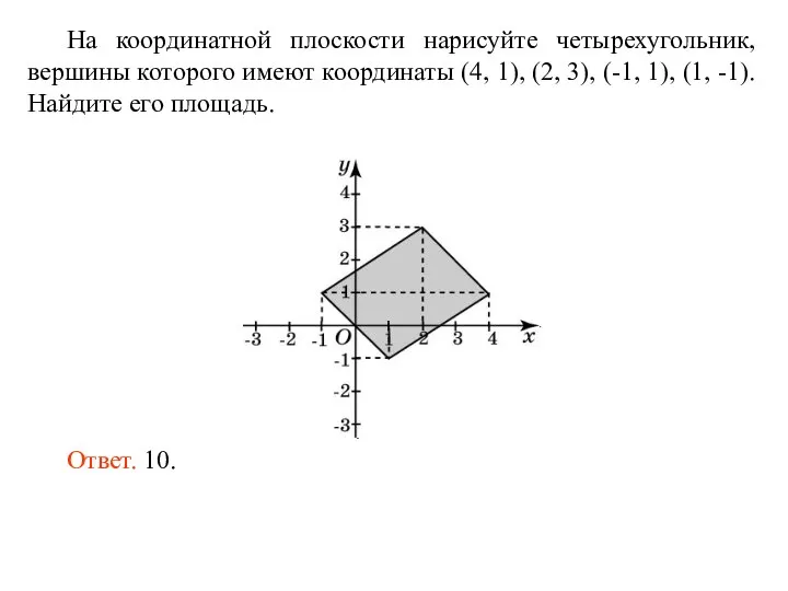 На координатной плоскости нарисуйте четырехугольник, вершины которого имеют координаты (4, 1),