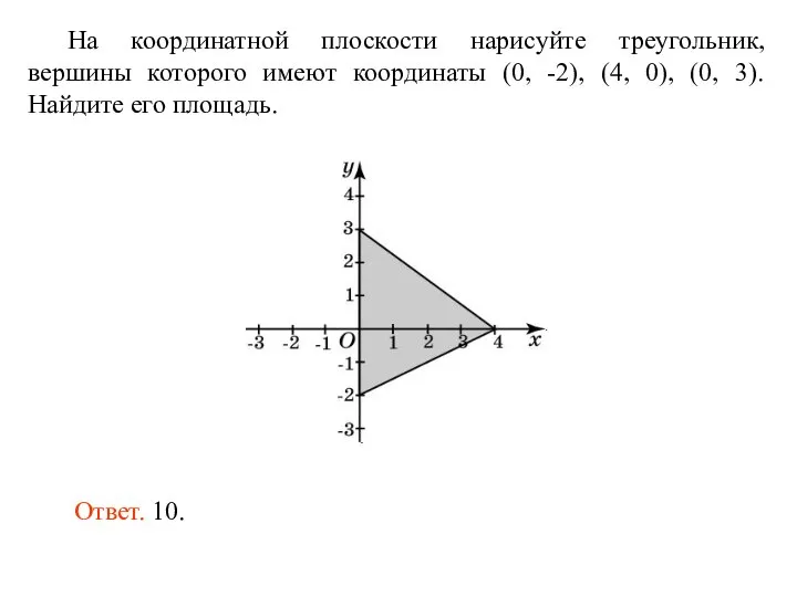 На координатной плоскости нарисуйте треугольник, вершины которого имеют координаты (0, -2),