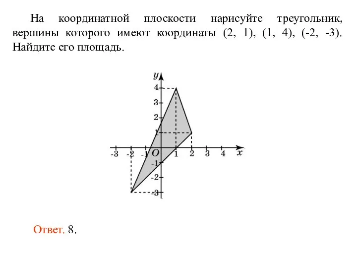 На координатной плоскости нарисуйте треугольник, вершины которого имеют координаты (2, 1),