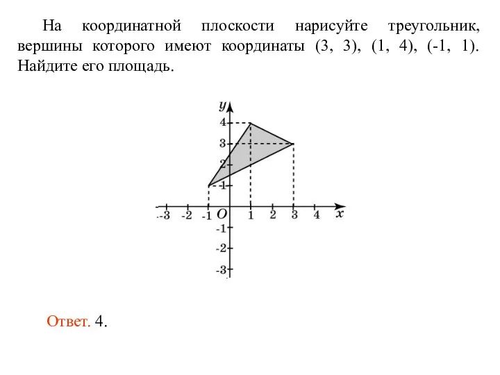 На координатной плоскости нарисуйте треугольник, вершины которого имеют координаты (3, 3),