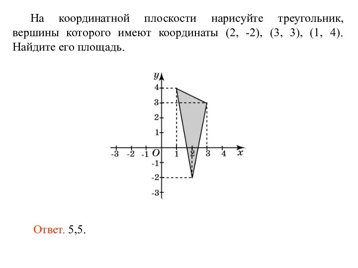 На координатной плоскости нарисуйте треугольник, вершины которого имеют координаты (2, -2),