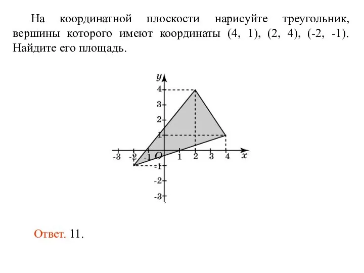 На координатной плоскости нарисуйте треугольник, вершины которого имеют координаты (4, 1),