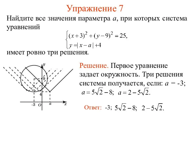 Упражнение 7 Найдите все значения параметра a, при которых система уравнений имеет ровно три решения.
