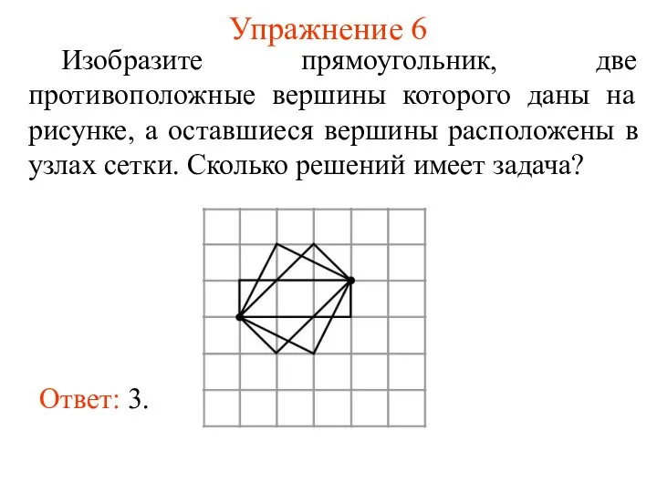 Упражнение 6 Изобразите прямоугольник, две противоположные вершины которого даны на рисунке,