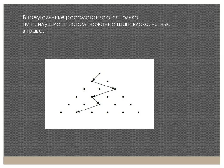 В треугольнике рассматриваются только пути, идущие зигзагом: нечетные шаги влево, четные