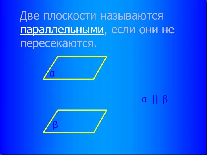 Две плоскости называются параллельными, если они не пересекаются. α α ⎜⎜ β β