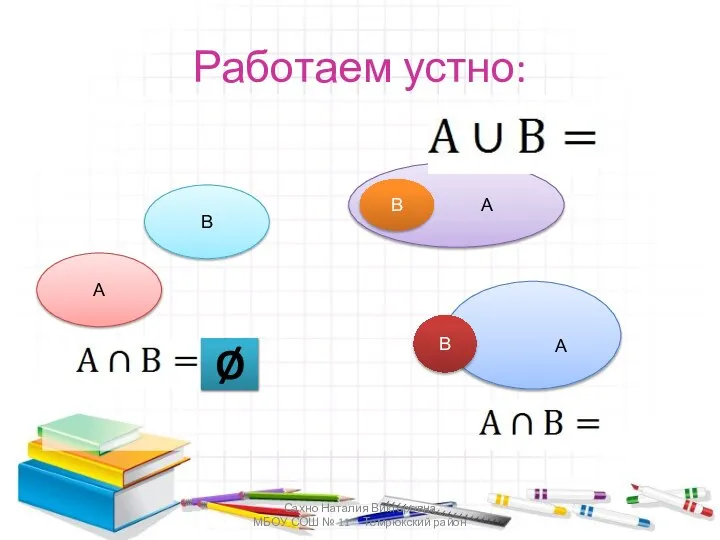 Работаем устно: Сахно Наталия Викторовна МБОУ СОШ № 11 Темрюкский район