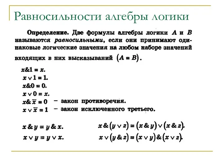 Равносильности алгебры логики