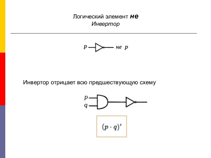 Логический элемент не Инвертор Инвертор отрицает всю предшествующую схему