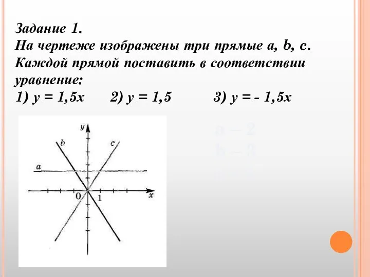 Задание 1. На чертеже изображены три прямые а, b, c. Каждой