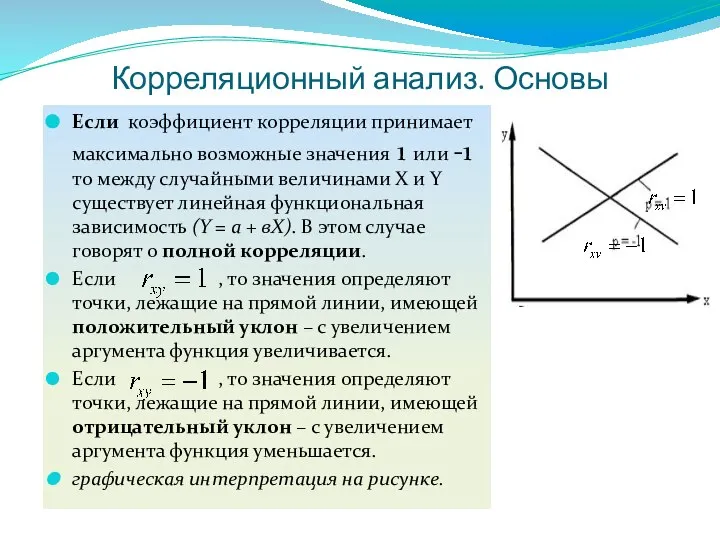 Корреляционный анализ. Основы Если коэффициент корреляции принимает максимально возможные значения 1