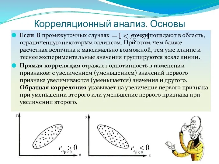 Корреляционный анализ. Основы Если В промежуточных случаях точки попадают в область,