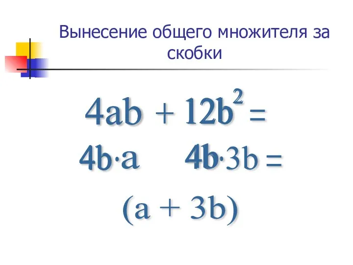 Вынесение общего множителя за скобки 4ab + 4ab + a 4b