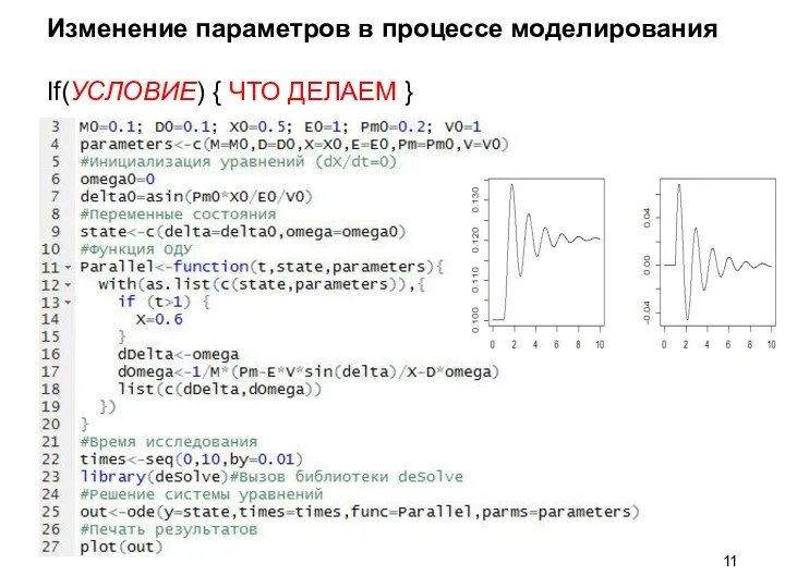 Изменение параметров в процессе моделирования If(УСЛОВИЕ) { ЧТО ДЕЛАЕМ }