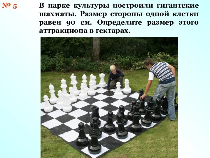 № 5 В парке культуры построили гигантские шахматы. Размер стороны одной