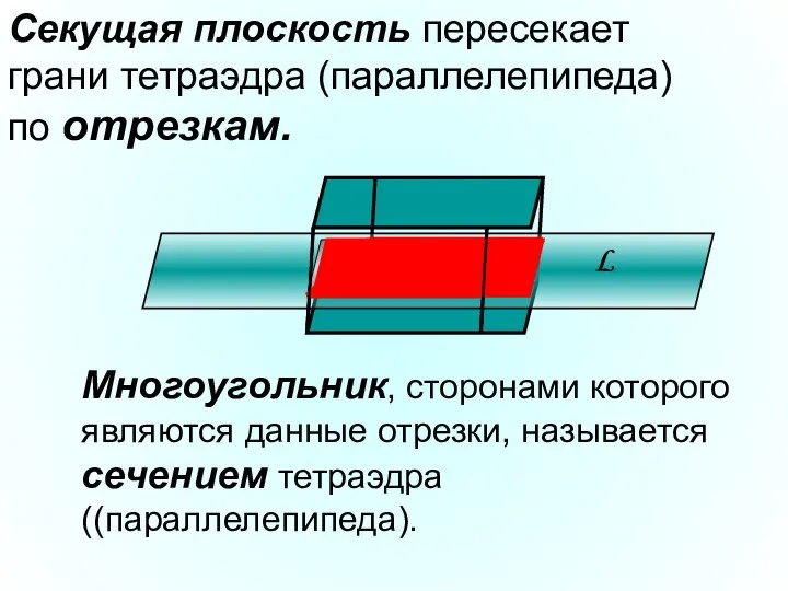 Секущая плоскость пересекает грани тетраэдра (параллелепипеда) по отрезкам. Многоугольник, сторонами которого