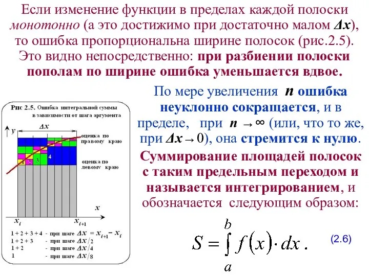 Если изменение функции в пределах каждой полоски монотонно (а это достижимо