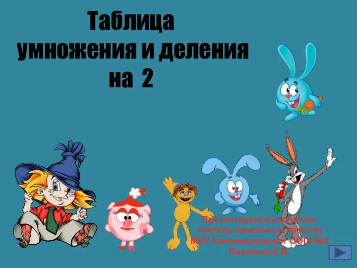 Таблица умножения и деления на 2