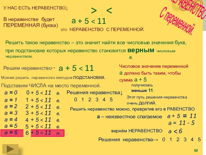 ОгО У НАС ЕСТЬ НЕРАВЕНСТВО↓ 3 + 5 > В неравенстве