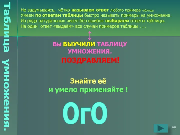 Не задумываясь, чётко называем ответ любого примера таблицы. Умеем по ответам