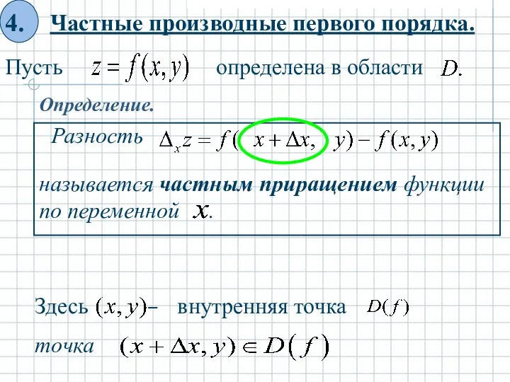 Частные производные первого порядка. Разность Определение.