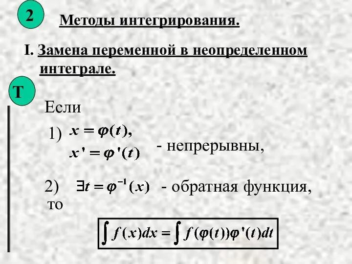 I. Замена переменной в неопределенном интеграле.