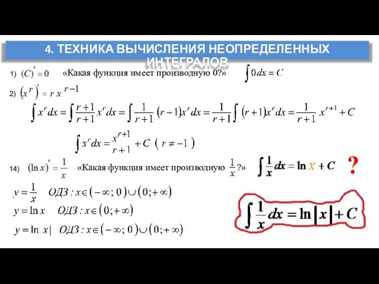 4. ТЕХНИКА ВЫЧИСЛЕНИЯ НЕОПРЕДЕЛЕННЫХ ИНТЕГРАЛОВ