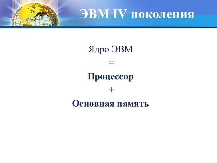 Ядро ЭВМ = Процессор + Основная память ЭВМ IV поколения