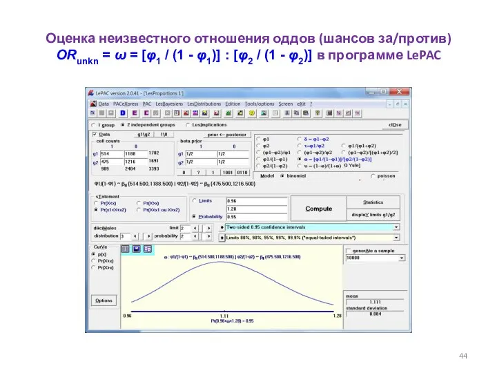 Оценка неизвестного отношения оддов (шансов за/против) ORunkn = ω = [φ1