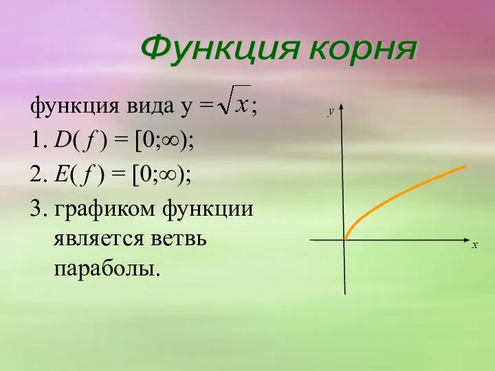 функция вида y = ; 1. D( f ) = [0;∞);