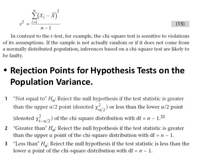 Rejection Points for Hypothesis Tests on the Population Variance.
