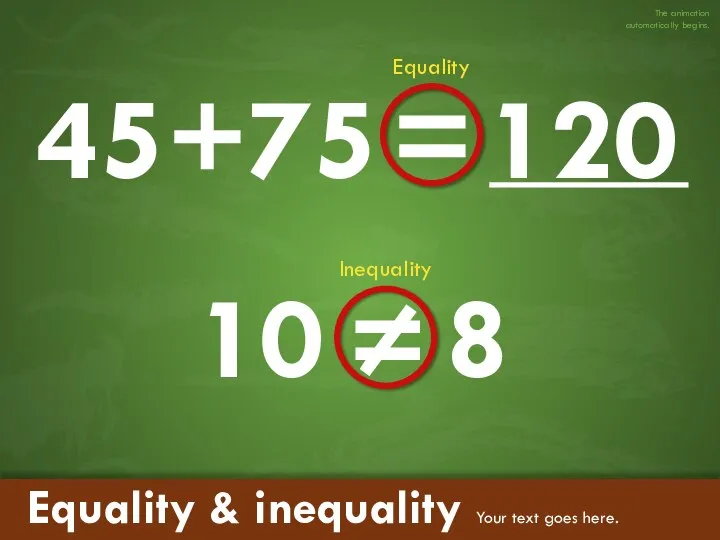 Equality & inequality Your text goes here. 8 Inequality 10 120