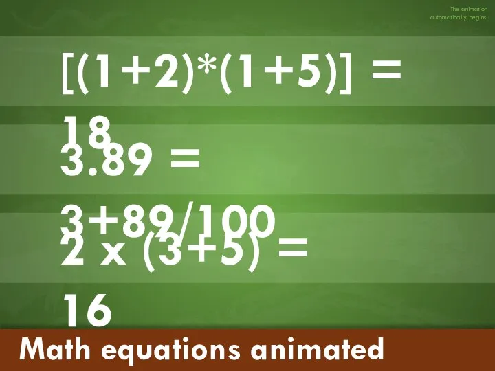 Math equations animated 2 x (3+5) = 16 3.89 = 3+89/100