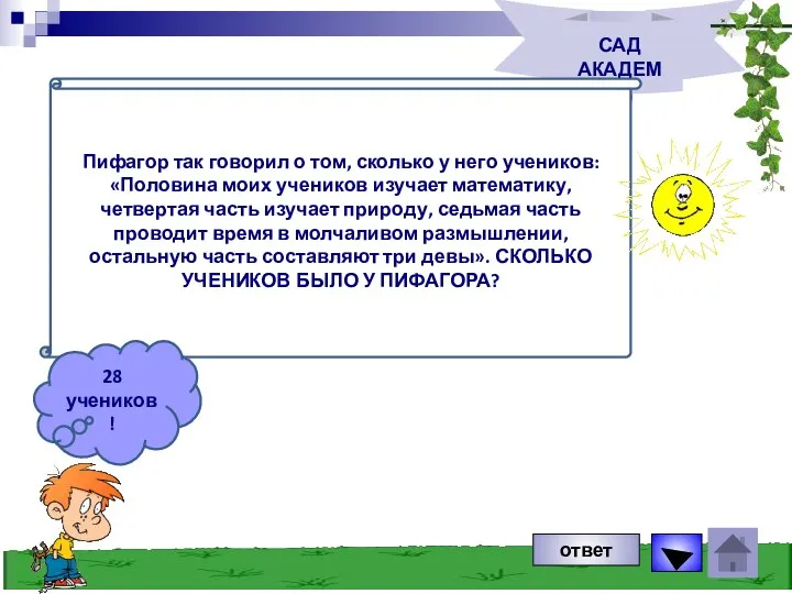 САД АКАДЕМ На памятнике Диофанту написано: «Прохожий! Под сим памятником покоится