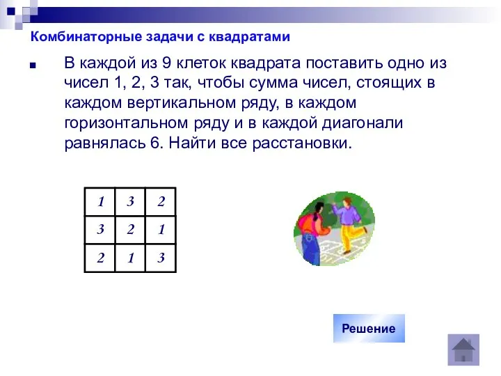 Комбинаторные задачи с квадратами В каждой из 9 клеток квадрата поставить